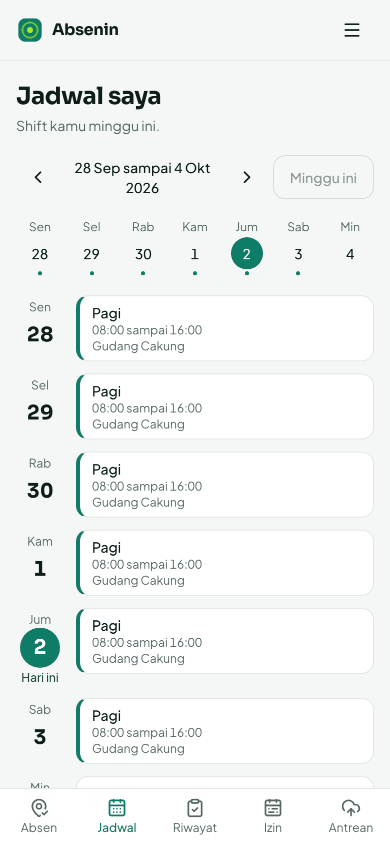 Jadwal minggu ini di ponsel karyawan